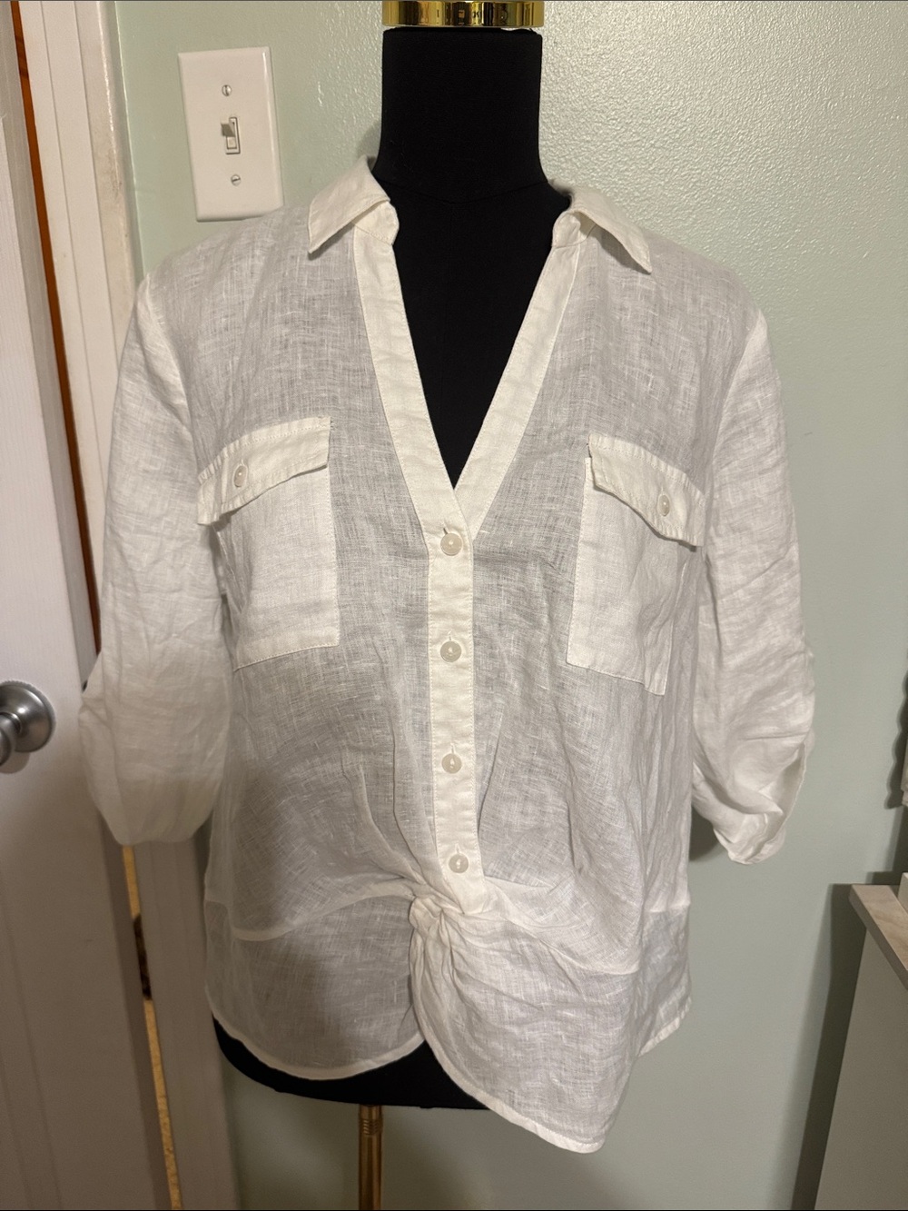 INC International Concepts White Linen Button-Front Casual Shirt